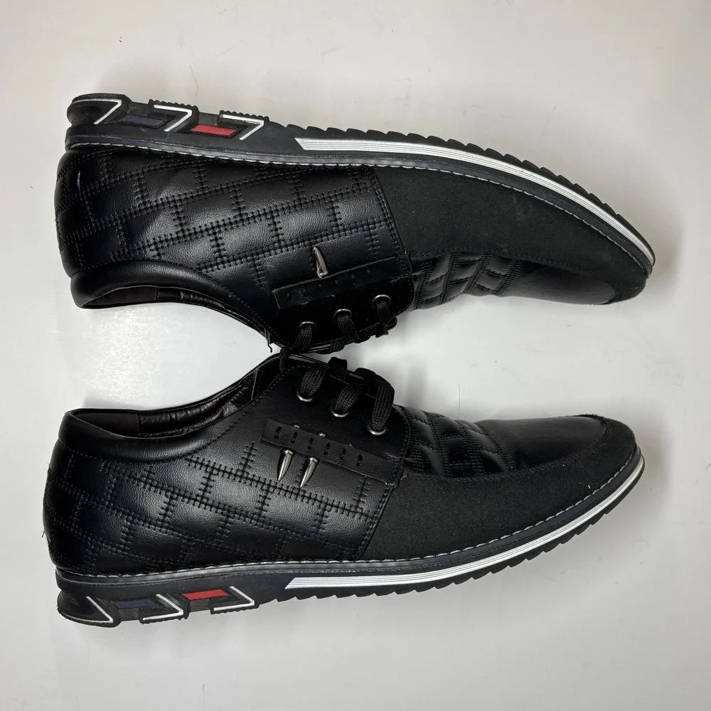 Cosidram Casual Dress Shoes Mens Black Quilted Suede Spike Detail Streetwear‎